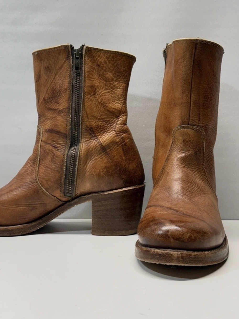 RARE! Vintage Frye Campus "Made In USA" Inside Zip Ankle Boots Saddle Leather - Picture 5 of 16